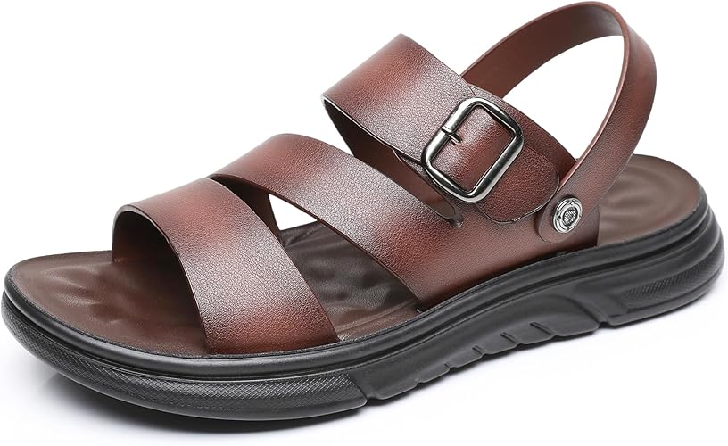 Men's Vintage Leather Fisherman Sandals Closed Toe Anti-Slip Summer Footwear