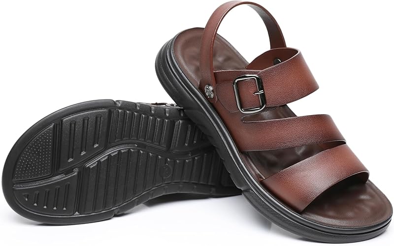 Men's Vintage Leather Fisherman Sandals Closed Toe Anti-Slip Summer Footwear